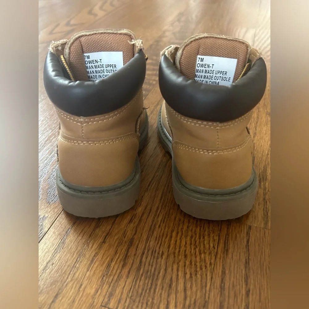 U.S. Polo Assn. Tan Work Boots Toddler Boys Lace Up Lug Sole Hiking Boots 7M